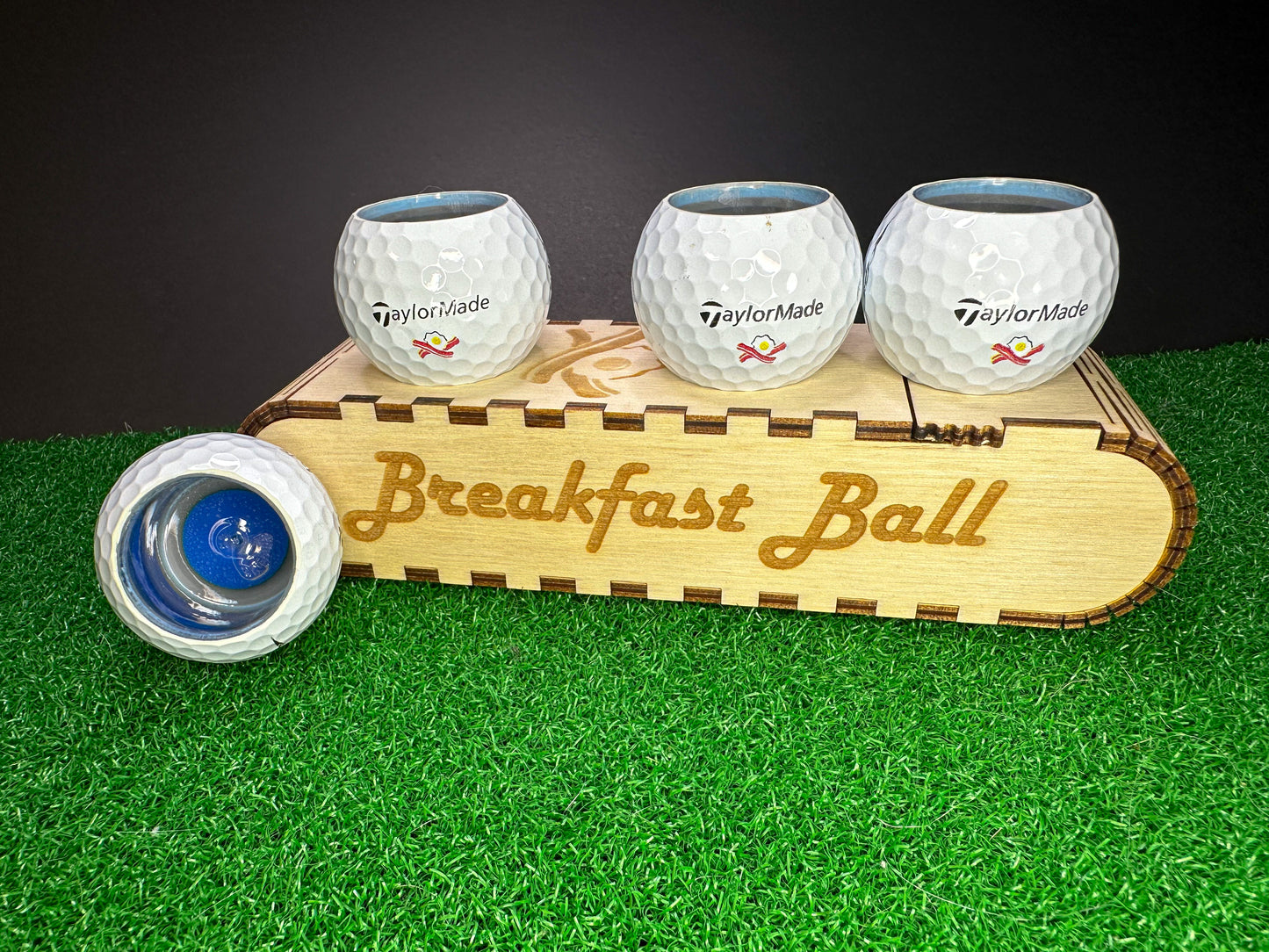 1/2 Ounce Shot Glass: TaylorMade Breakfast Ball - Set of 4 with wood case - 1/2 Ounce Shot Glass: TaylorMade Breakfast Ball - Set of 4 with wood case - GolfBallGuts