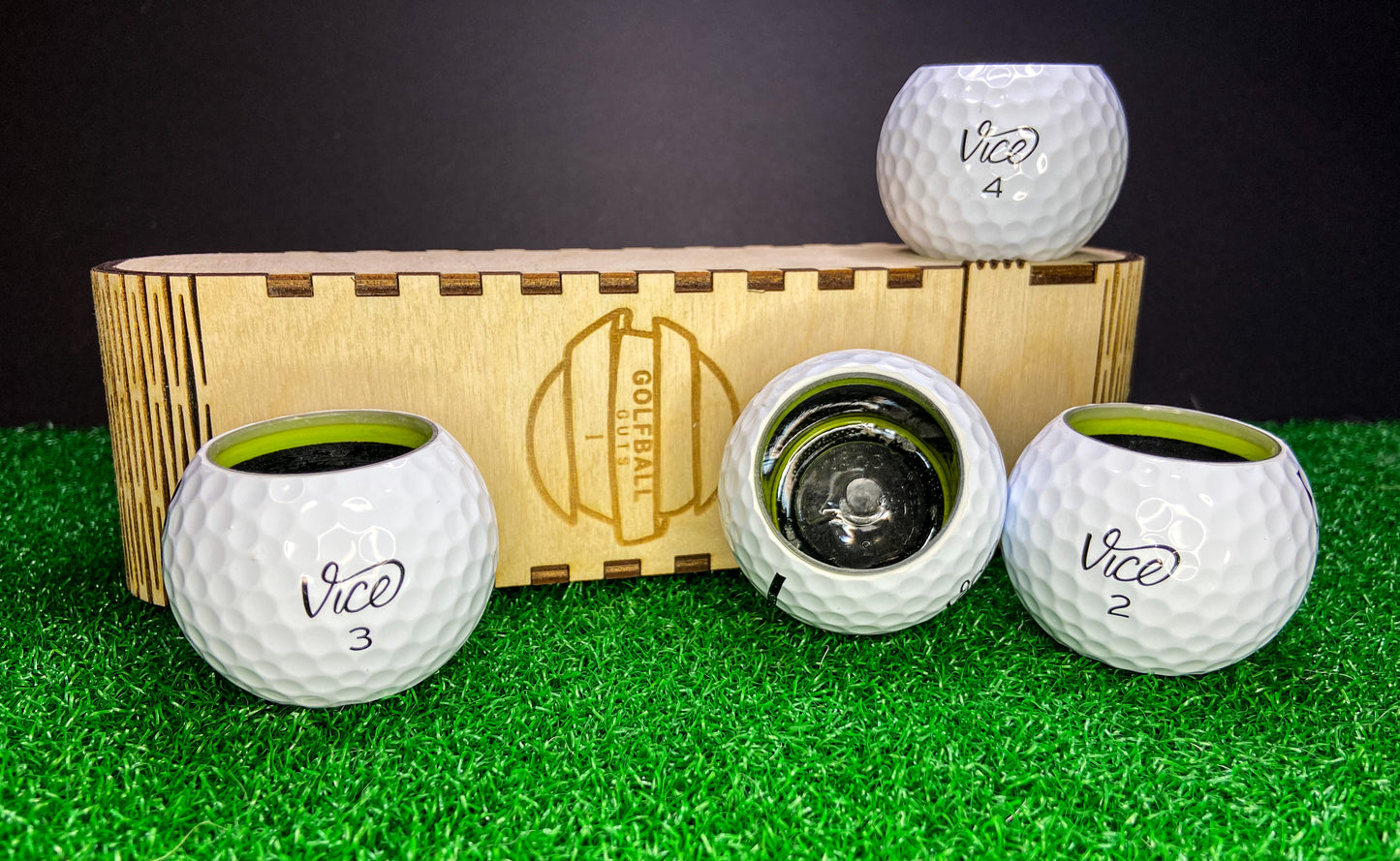 1/2 Ounce Shot Glass: Vice Pro Plus - Set of 4 with wood case - 1/2 Ounce Shot Glass: Vice Pro Plus - Set of 4 with wood case - GolfBallGuts