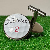 Cufflinks: Titleist (One Pair) - Prov1X White (Red Numbers) / Stainless Steel - GolfBallGuts