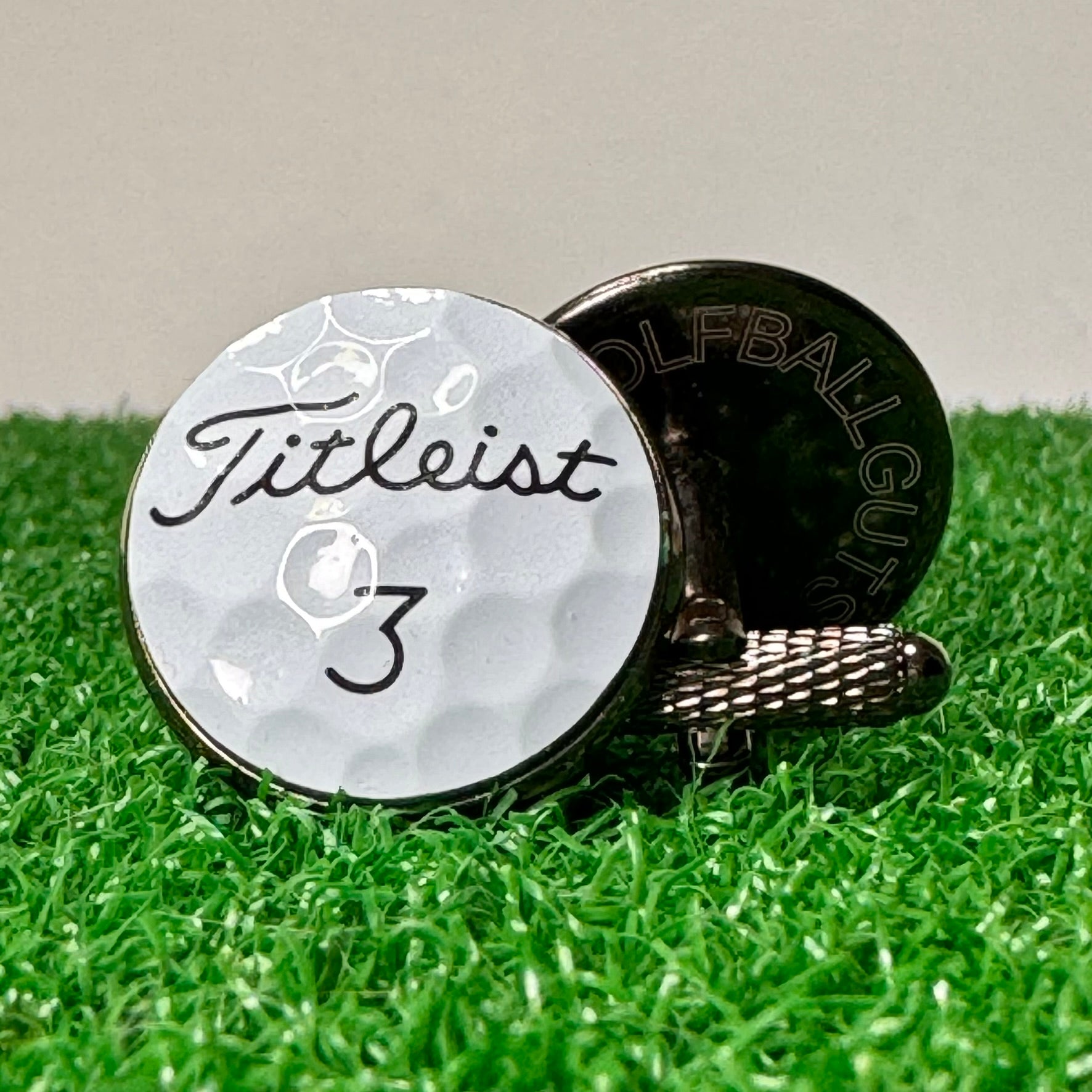 Cufflinks: Titleist (One Pair) - ProV1 White (Black Numbers) / Brass - GolfBallGuts