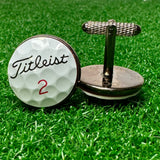 Cufflinks: Titleist (One Pair) - Prov1X White (Red Numbers) / Brass - GolfBallGuts